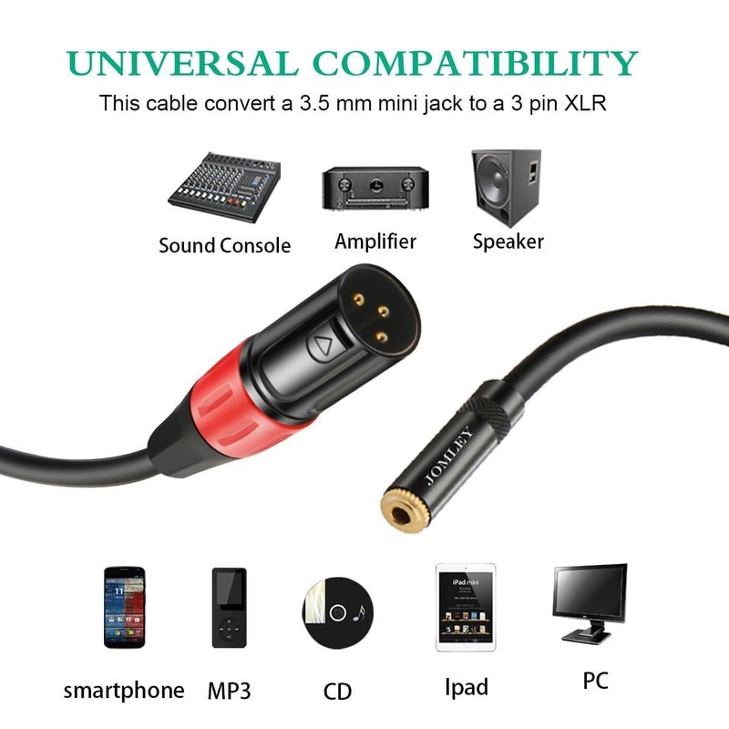 JOMLEY محول XLR إلى 3.5 مم، موصل ستيريو صوتي أنثوي 3.5 مم 1/8 بوصة إلى ذكر XLR - 1 قدم - Image 2